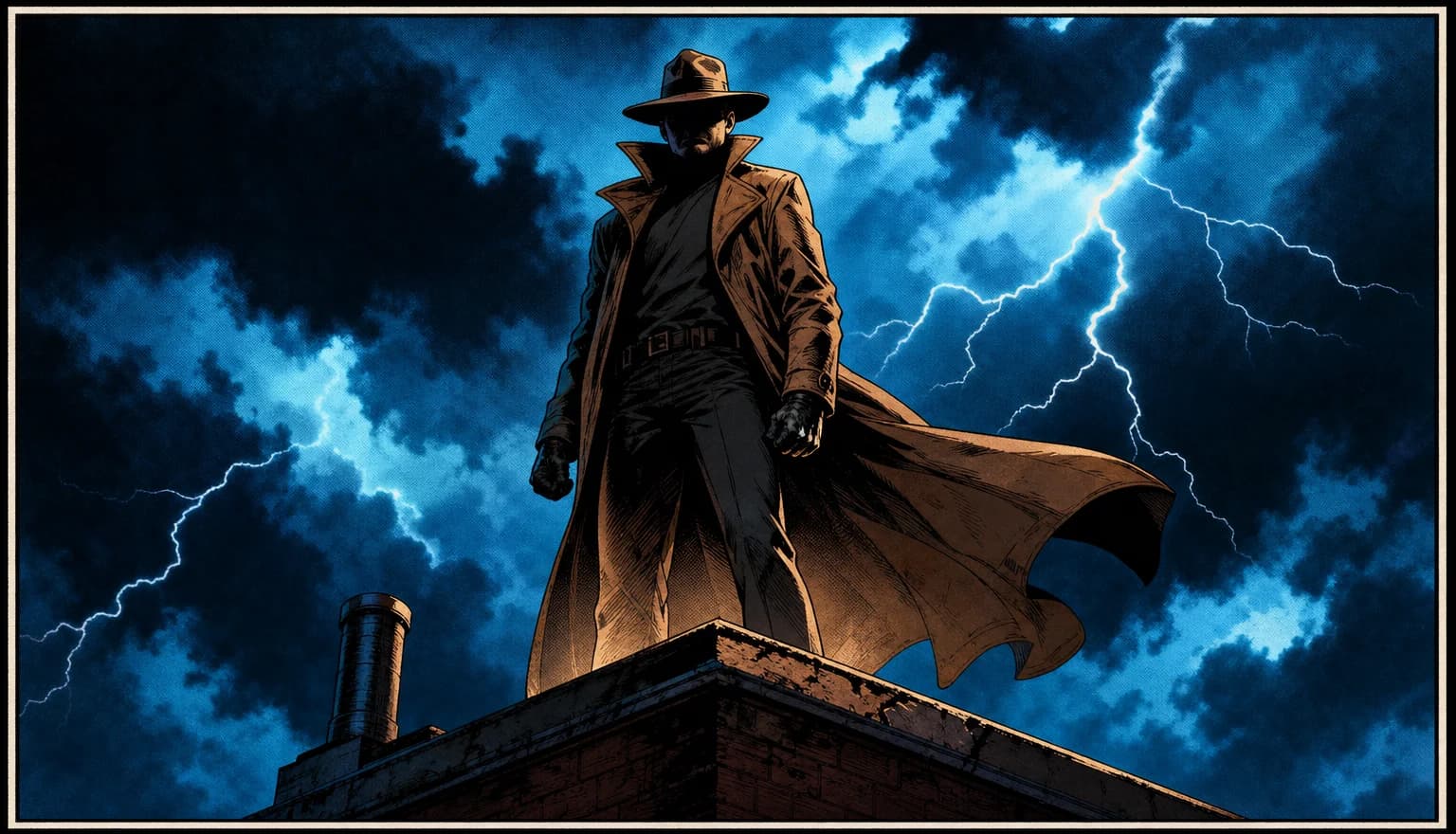 A painted comic issue cover with a chrome series logo across the top and a lone hero lit from behind
