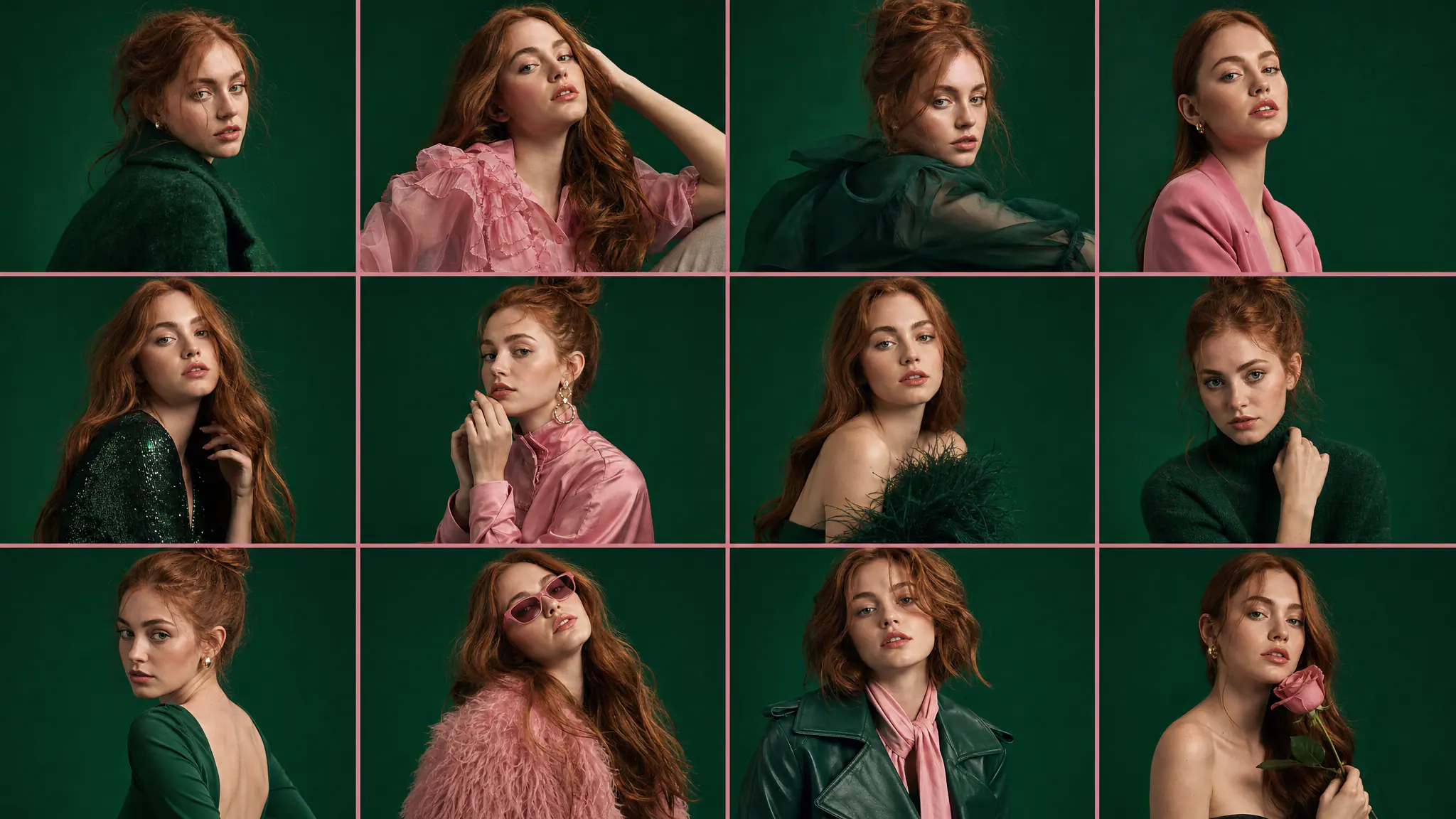AI influencer creator — grid showing many variations of UGC ad content from one AI influencer